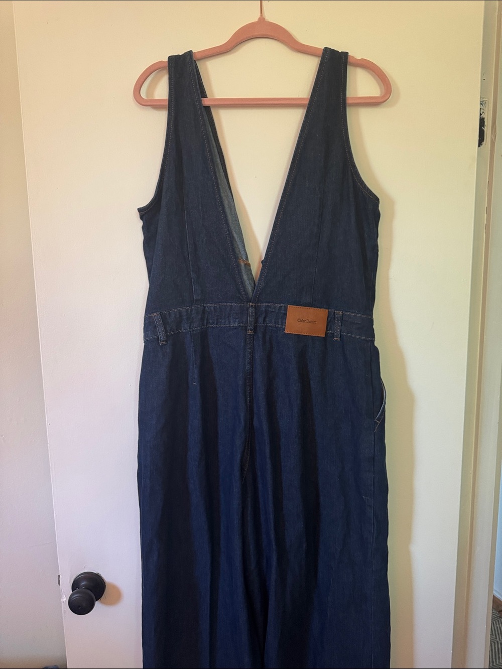 Women's Deep Indigo Denim Jumpsuit - Wide Leg - Picture 6 of 6